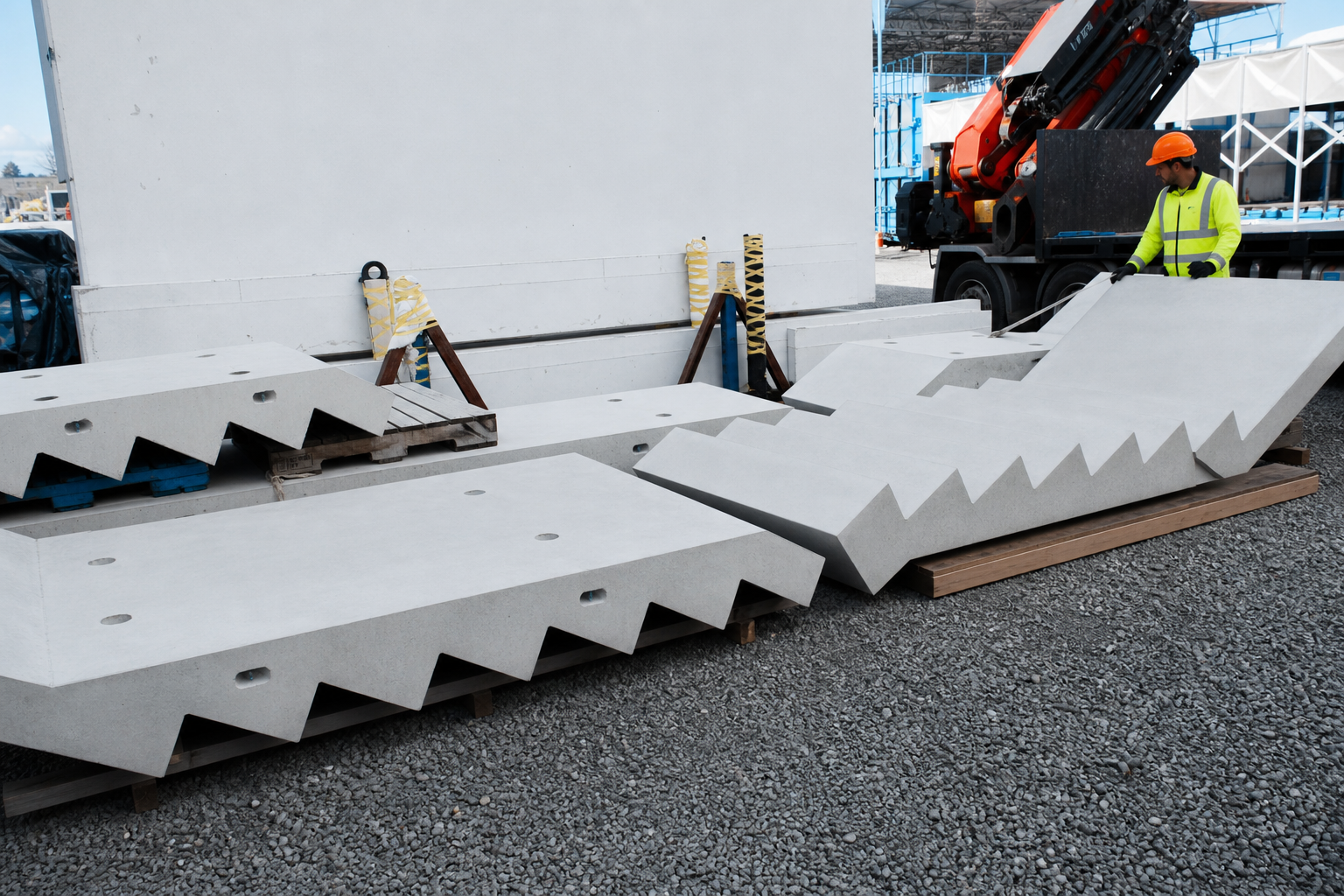 Smooth precast stair flights with ZCAST worker in full PPE